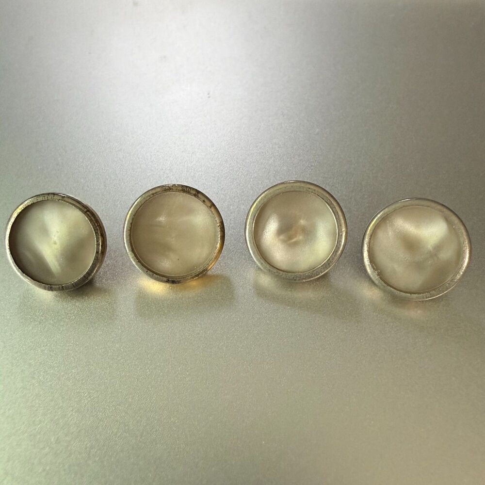 Vintage Mid Century Moonglow Lucite Shank Buttons Set of 4 Silver Metal Rim MCM